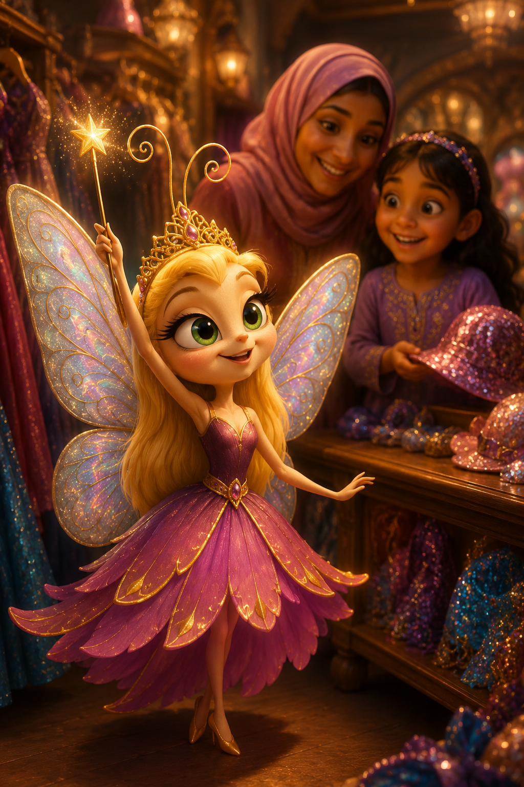 Glimmer the butterfly princess with a family at the park