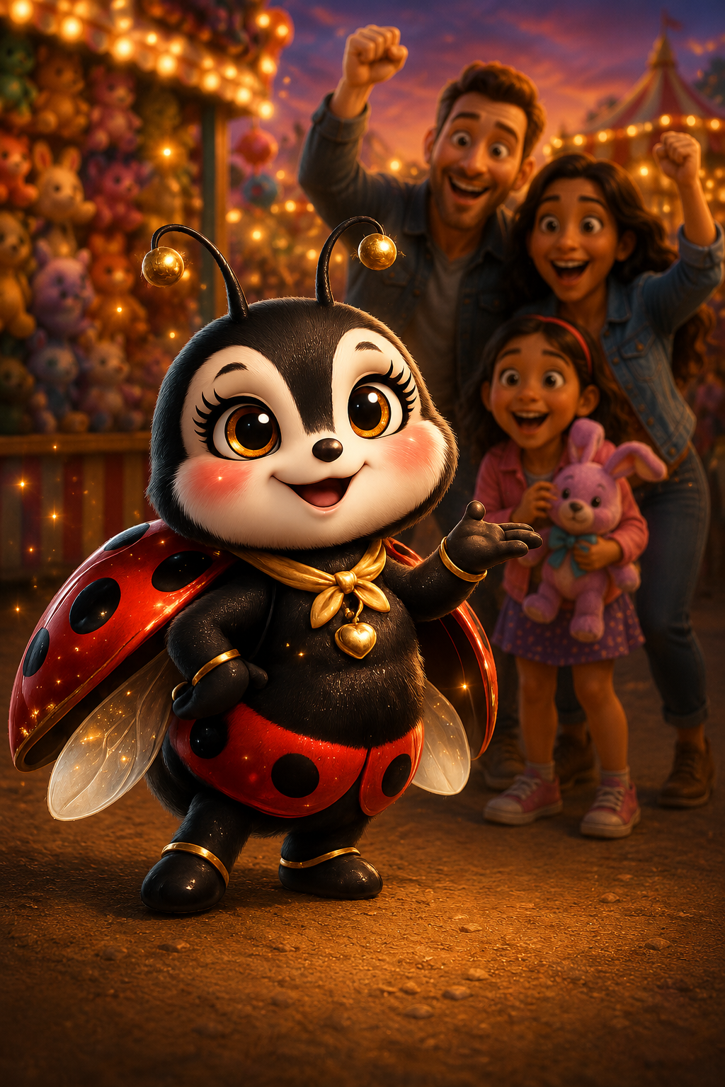 Ruby the ladybug with a family at the park